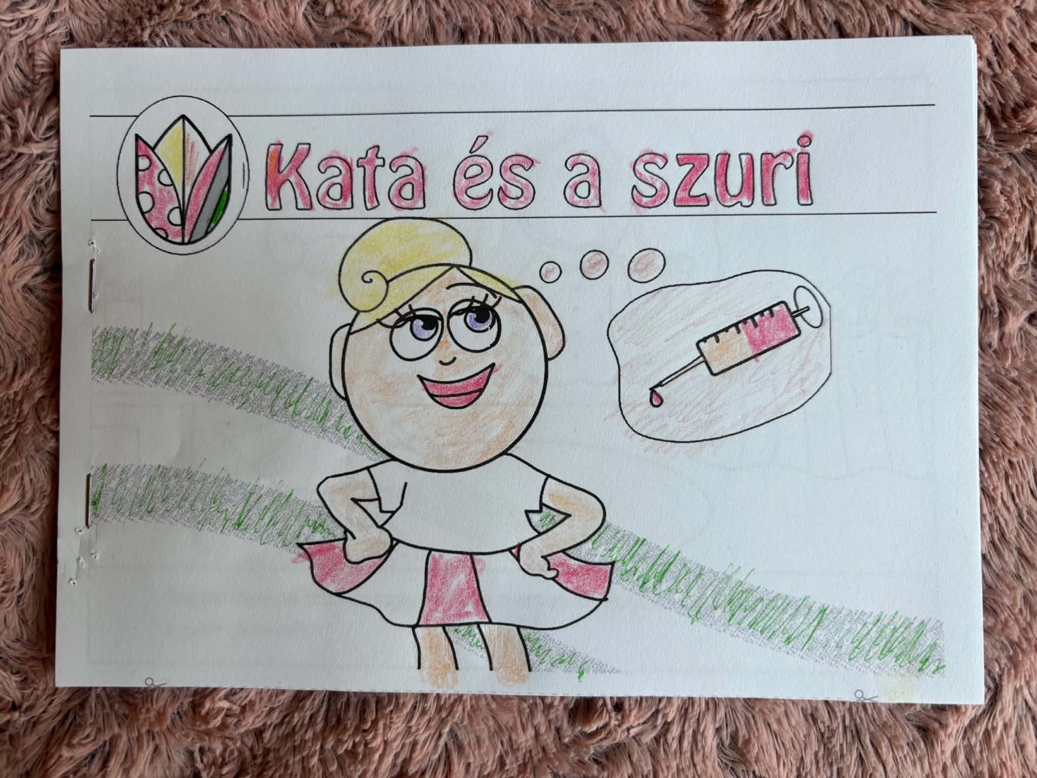 Egy gyermek által kiszínezett Kata és a szuri címlapszínező